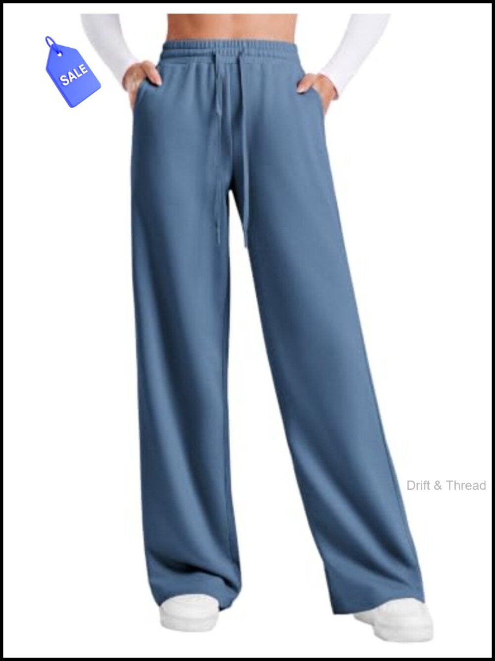 Wide Leg High Waisted Sweatpants Cotton Blend Drawstring 2 Pockets